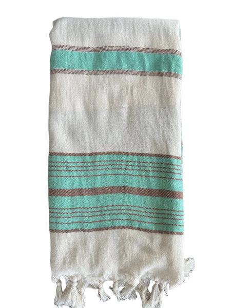 Hand Loomed Aqua Stripe Beach Towel / Throw