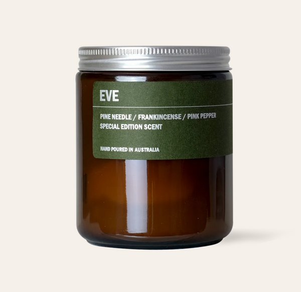 EVE: Pine Needle / Frankincense / Pink Pepper Small Amber Candle 250g