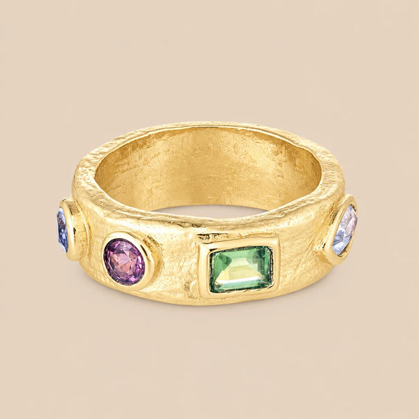 Aria Ring - 18k Gold Vermeil and Green Apatite, Moonstone, Iolite & Rhodolite| Toni May