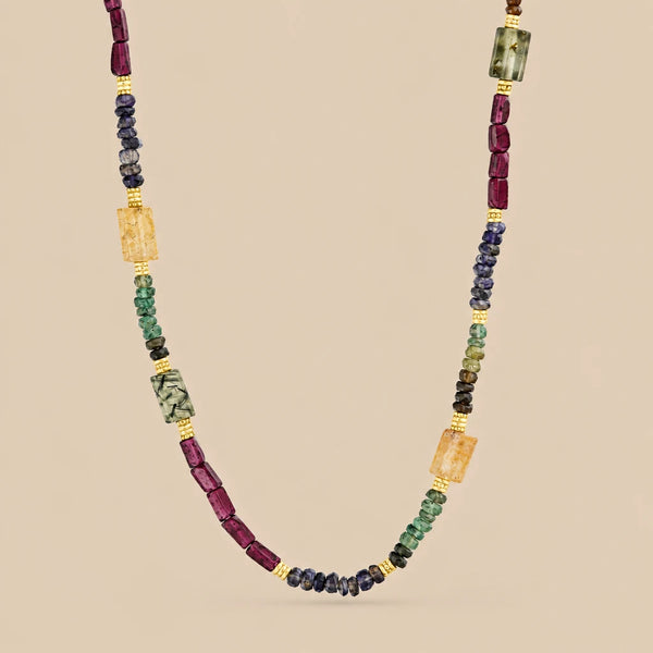 Raven Necklace - 18k Gold Vermeil and Garnet, Iolite, Green Tourmaline, Citrine, Prehnite & Hassonite | Toni May