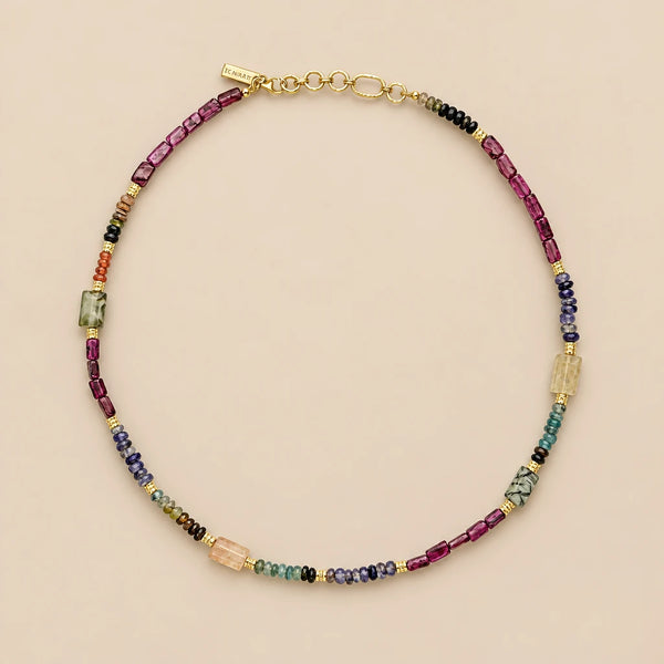 Raven Necklace - 18k Gold Vermeil and Garnet, Iolite, Green Tourmaline, Citrine, Prehnite & Hassonite | Toni May