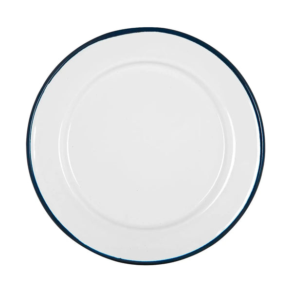 White Enamel Side Plate - Navy Rim