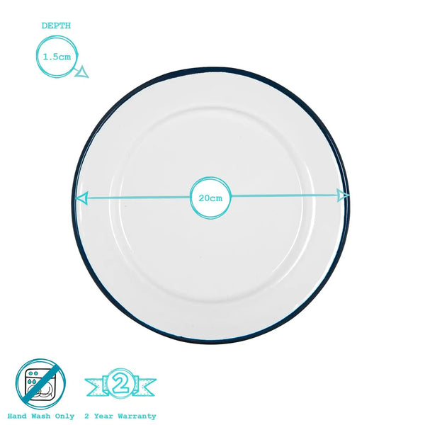 White Enamel Side Plate - Navy Rim