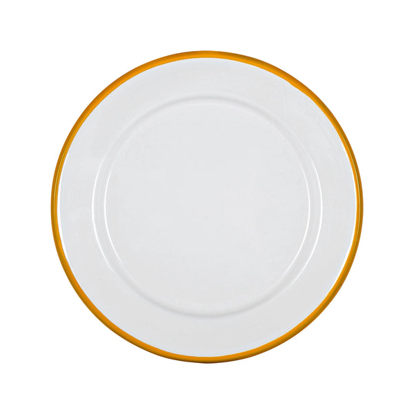 White Enamel Side Plate - Yellow Rim