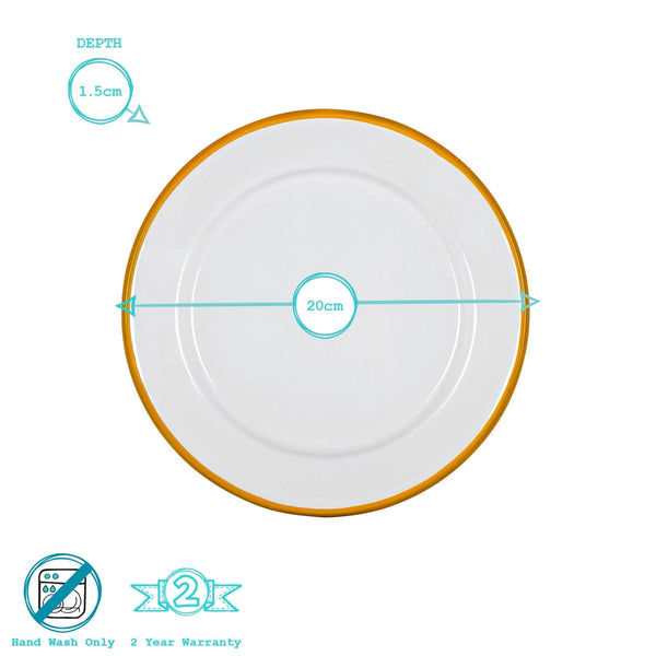 White Enamel Side Plate - Yellow Rim