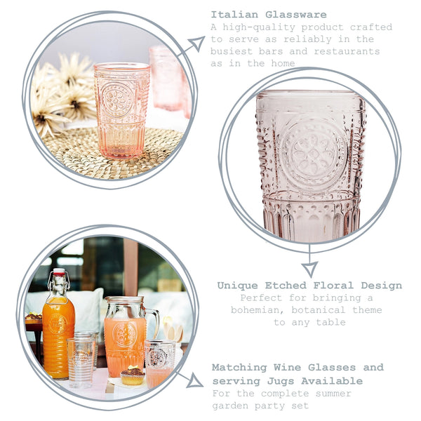 Romantic Highball Glasses Pink - Set of 4