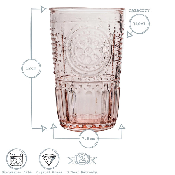 Romantic Highball Glasses Pink - Set of 4