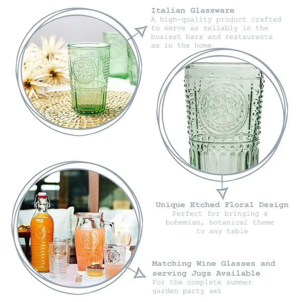 Romantic Highball Glasses Green - Set of 4