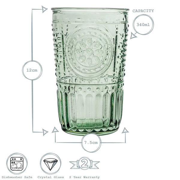 Romantic Highball Glasses Green - Set of 4