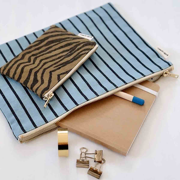 Lili Pouch - Sky Blue & Tennis Black Stripes | rose in april