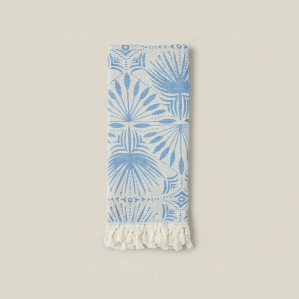 Blue Frond Pattern Turkish Towel