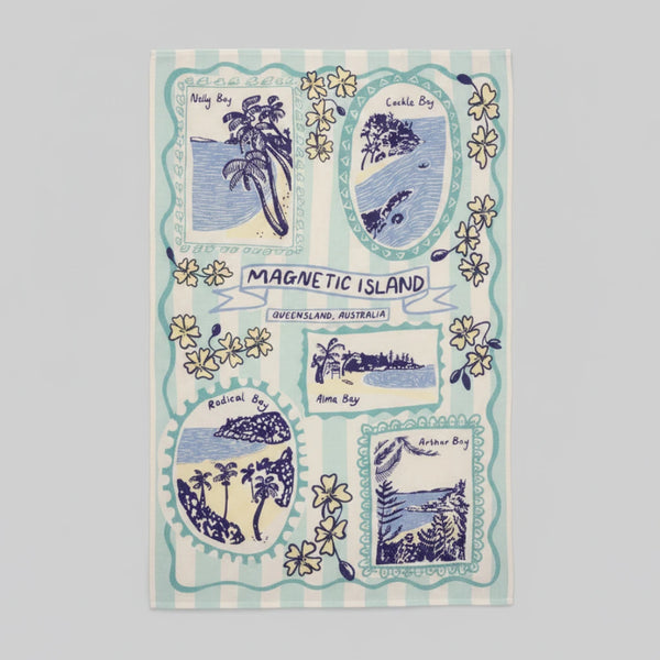 100% Linen Tea Towel | Vintage Tourist Frame