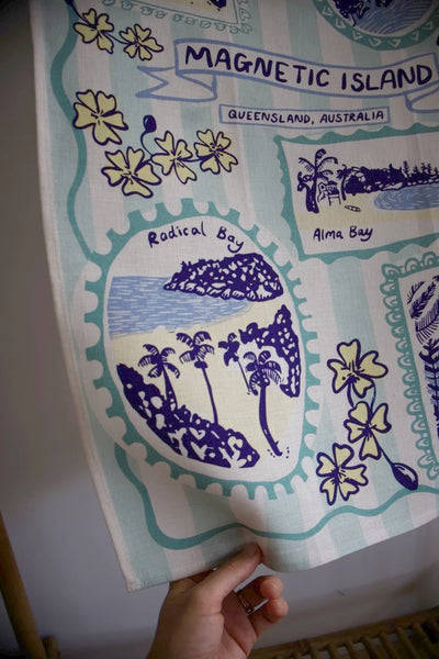 100% Linen Tea Towel | Vintage Tourist Frame
