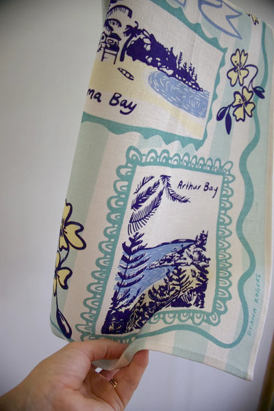100% Linen Tea Towel | Vintage Tourist Frame