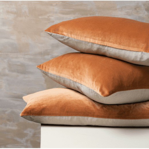 Linen + Velvet Feather Cushion | Terracotta