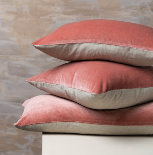 Linen + Velvet Feather Cushion | Guava