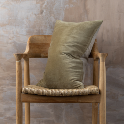 Linen + Velvet Feather Cushion | Olive