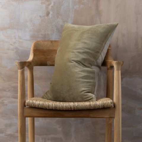 Linen + Velvet Feather Cushion | Olive