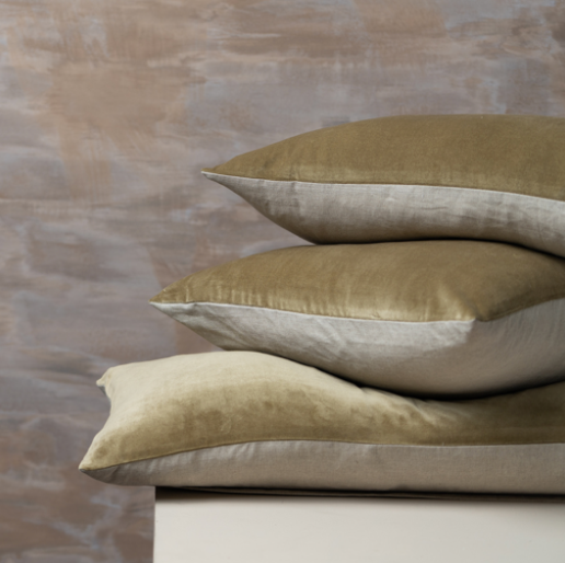 Linen + Velvet Feather Cushion | Olive