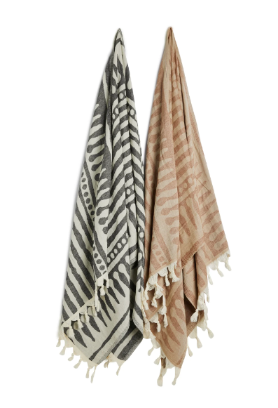 Two Tone Turkish Towel | Black & Cream