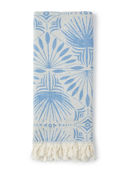 Blue Frond Pattern Turkish Towel