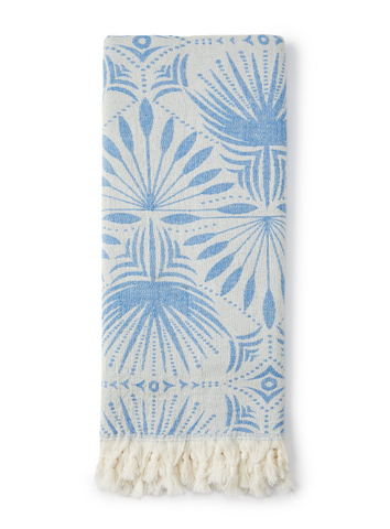 Blue Frond Pattern Turkish Towel
