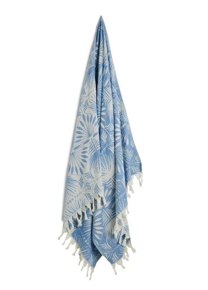 Blue Frond Pattern Turkish Towel