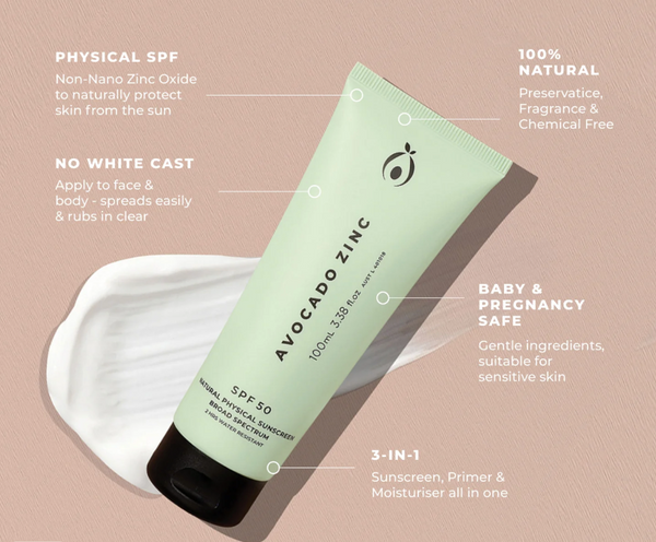 SPF 50 Natural Physical Sunscreen | Avocado Zinc