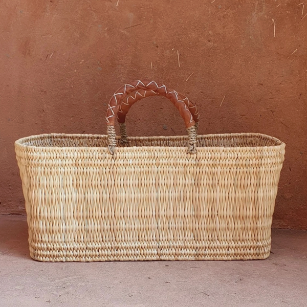 Palm Leaf and Leather Basket Bag