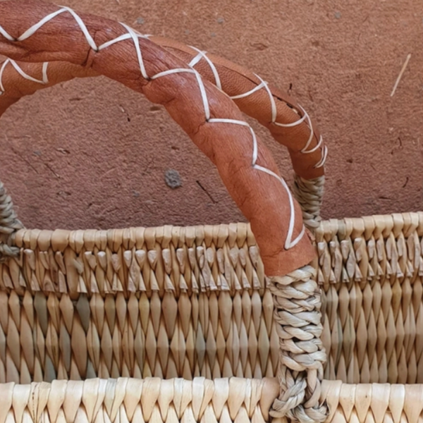 Palm Leaf and Leather Basket Bag