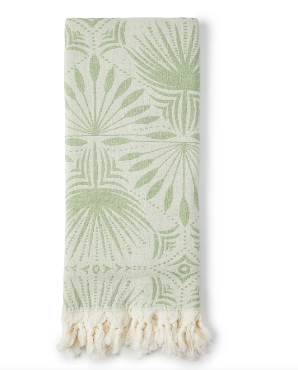 Green Frond Pattern Turkish Towel