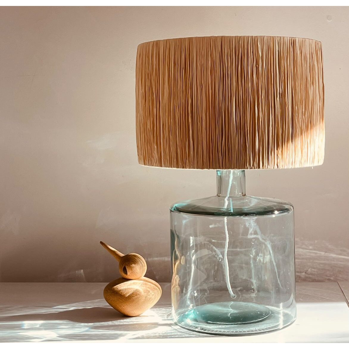 Arthur Bay Glass Table Lamp with Hand wrapped Raffia Shade