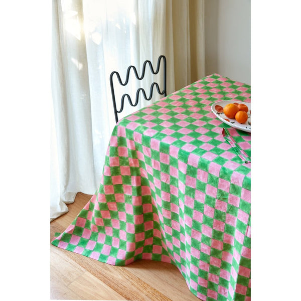 Hand-blocked Table Cloth | Apple Melon Check