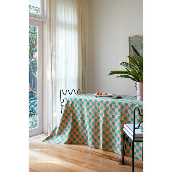 Hand-blocked Table Cloth | Apple Melon Check