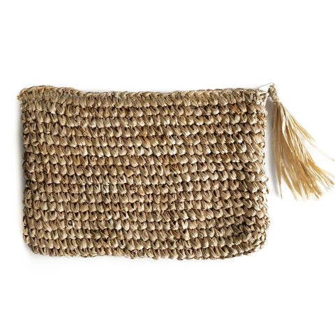 Straw Grass Raffia Clutch with Tassel Zipper